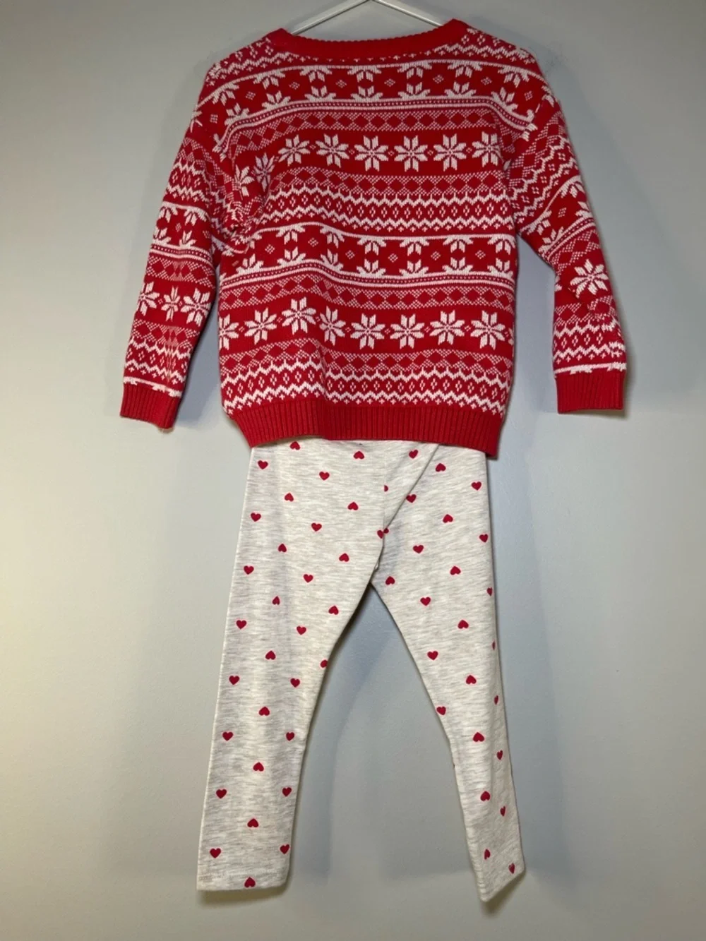 Tucker + Tate Red Fair Isle Sweater with Cream Heart Leggings